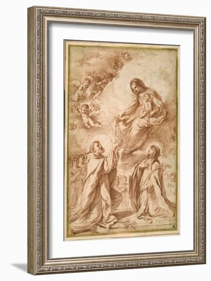 The 'Madonna Del Rosario' with St. Dominic and St. Catherine of Siena-Guercino (Giovanni Francesco Barbieri)-Framed Giclee Print