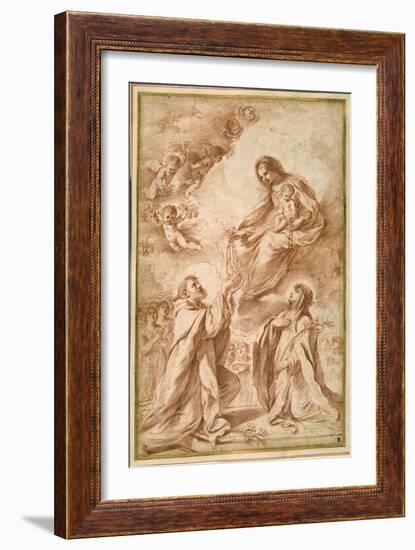 The 'Madonna Del Rosario' with St. Dominic and St. Catherine of Siena-Guercino (Giovanni Francesco Barbieri)-Framed Giclee Print