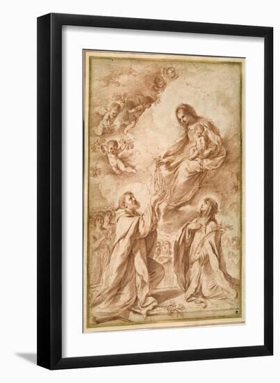 The 'Madonna Del Rosario' with St. Dominic and St. Catherine of Siena-Guercino (Giovanni Francesco Barbieri)-Framed Giclee Print