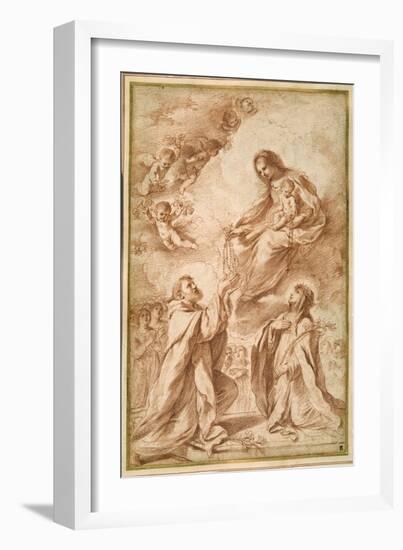 The 'Madonna Del Rosario' with St. Dominic and St. Catherine of Siena-Guercino (Giovanni Francesco Barbieri)-Framed Giclee Print