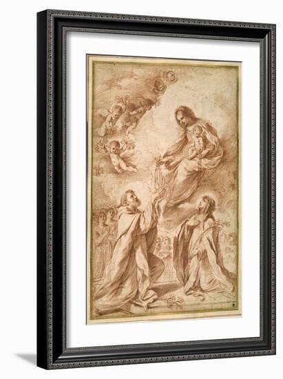 The 'Madonna Del Rosario' with St. Dominic and St. Catherine of Siena-Guercino (Giovanni Francesco Barbieri)-Framed Giclee Print