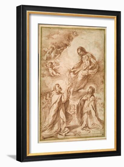 The 'Madonna Del Rosario' with St. Dominic and St. Catherine of Siena-Guercino (Giovanni Francesco Barbieri)-Framed Giclee Print