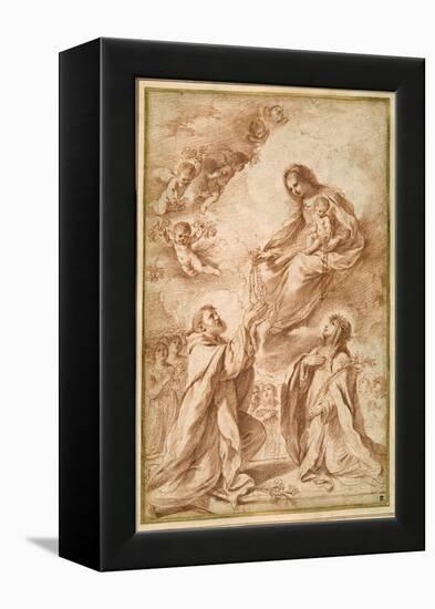 The 'Madonna Del Rosario' with St. Dominic and St. Catherine of Siena-Guercino (Giovanni Francesco Barbieri)-Framed Premier Image Canvas