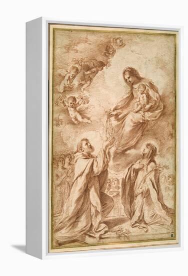 The 'Madonna Del Rosario' with St. Dominic and St. Catherine of Siena-Guercino (Giovanni Francesco Barbieri)-Framed Premier Image Canvas