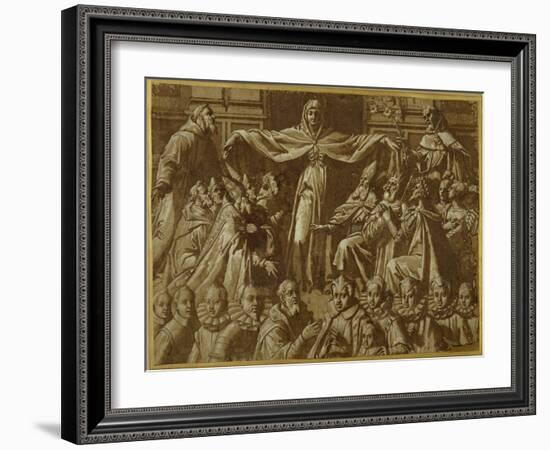 The Madonna Della Misericordia with Sts. Francis and Dominic, with Other Saints and Rulers and a…-Jacopo Zucchi-Framed Giclee Print