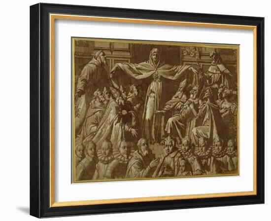 The Madonna Della Misericordia with Sts. Francis and Dominic, with Other Saints and Rulers and a…-Jacopo Zucchi-Framed Giclee Print