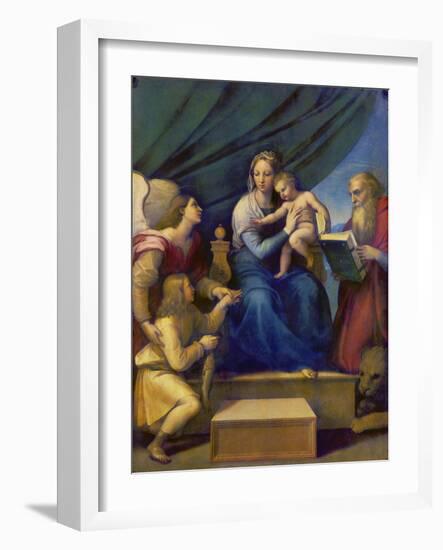 The Madonna of the Fish (The Madonna with the Archangel Raphael, Tobias and St, Jerome), C. 1513-Raffael-Framed Giclee Print