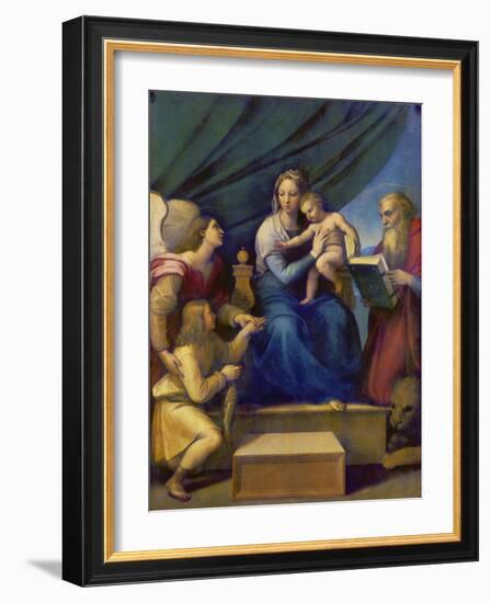 The Madonna of the Fish (The Madonna with the Archangel Raphael, Tobias and St, Jerome), C. 1513-Raffael-Framed Giclee Print