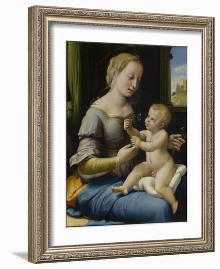 The Madonna of the Pinks (La Madonna Dei Garofan), Ca 1506-1507-Raphael-Framed Giclee Print