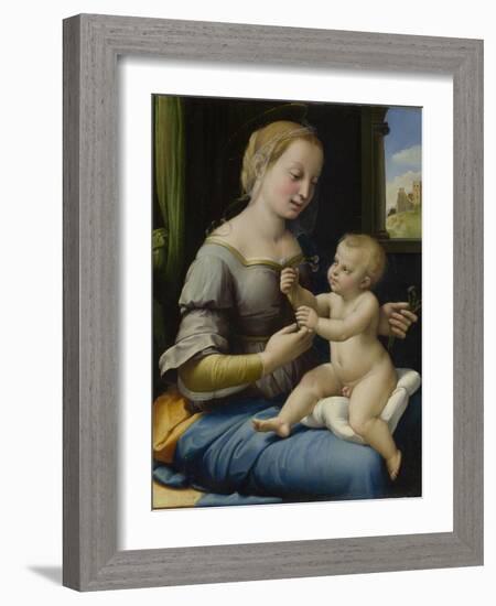 The Madonna of the Pinks (La Madonna Dei Garofan), Ca 1506-1507-Raphael-Framed Giclee Print