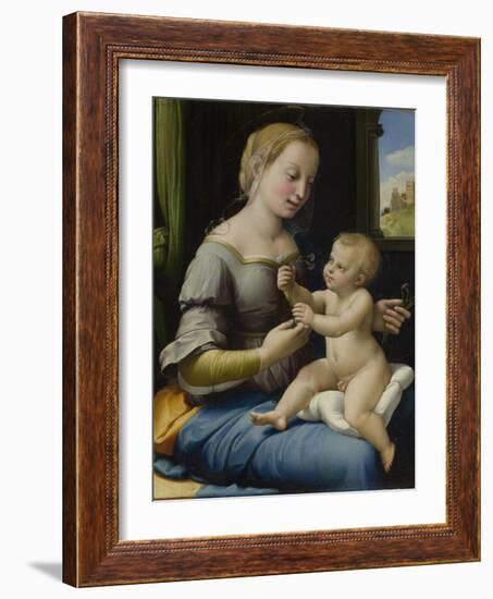 The Madonna of the Pinks (La Madonna Dei Garofan), Ca 1506-1507-Raphael-Framed Giclee Print