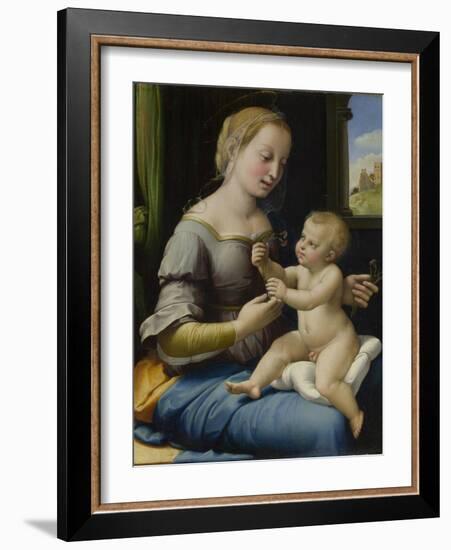 The Madonna of the Pinks (La Madonna Dei Garofan), Ca 1506-1507-Raphael-Framed Giclee Print