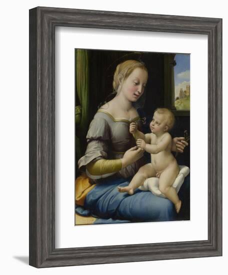 The Madonna of the Pinks (La Madonna Dei Garofan), Ca 1506-1507-Raphael-Framed Giclee Print