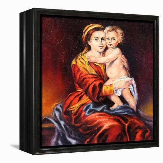 The Madonna With The Child, Drawn By Oil On A Canvas-balaikin2009-Framed Stretched Canvas