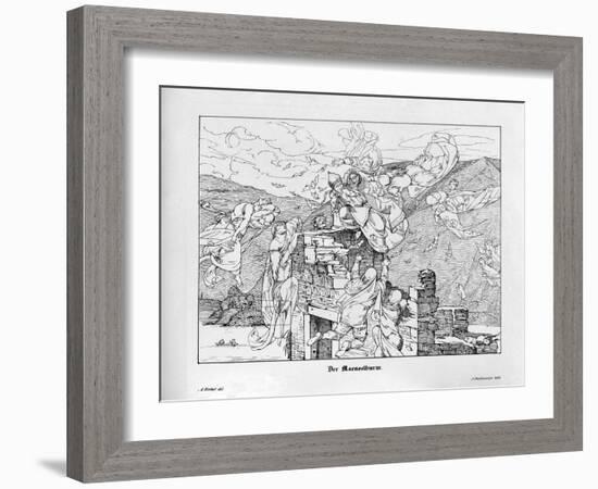 The Mäuseturm, Engraved by J. Dielmann-Alfred Rethel-Framed Giclee Print