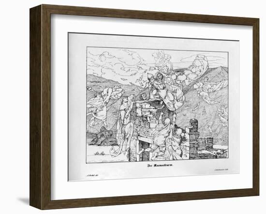 The Mäuseturm, Engraved by J. Dielmann-Alfred Rethel-Framed Giclee Print