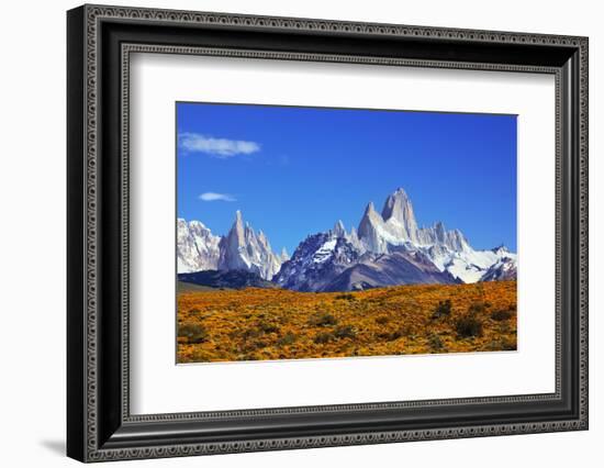 The Magnificent Mountain Range - Mount Fitzroy in Patagonia, Argentina. Summer Sunny Noon-kavram-Framed Photographic Print