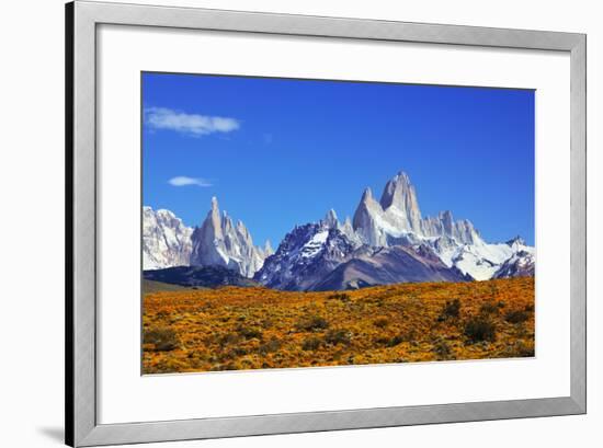 The Magnificent Mountain Range - Mount Fitzroy in Patagonia, Argentina. Summer Sunny Noon-kavram-Framed Photographic Print