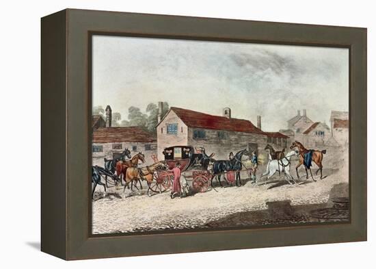 The Mail Coach Changing Horses, Engraved by R. Havell, 1815-James Pollard-Framed Premier Image Canvas