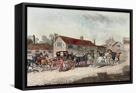 The Mail Coach Changing Horses, Engraved by R. Havell, 1815-James Pollard-Framed Premier Image Canvas