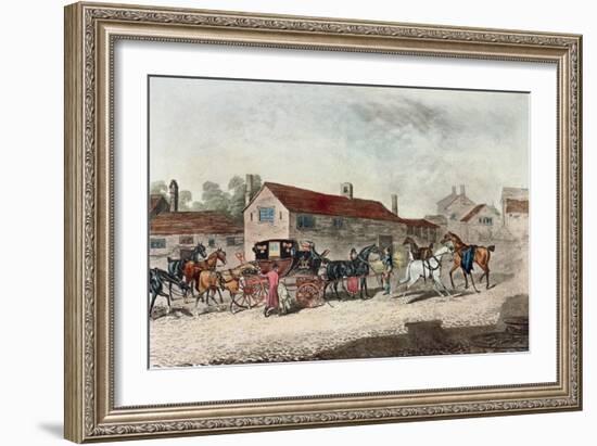 The Mail Coach Changing Horses, Engraved by R. Havell, 1815-James Pollard-Framed Giclee Print