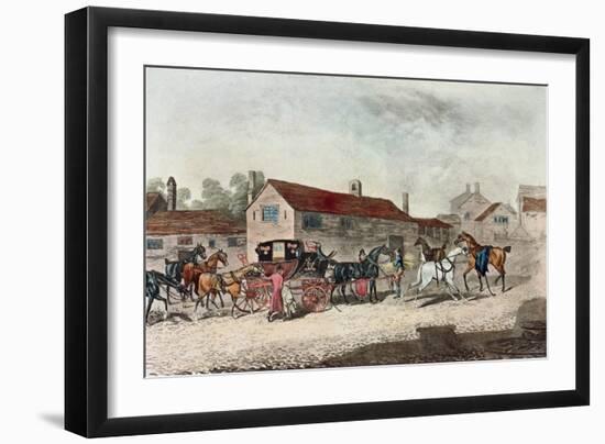 The Mail Coach Changing Horses, Engraved by R. Havell, 1815-James Pollard-Framed Giclee Print