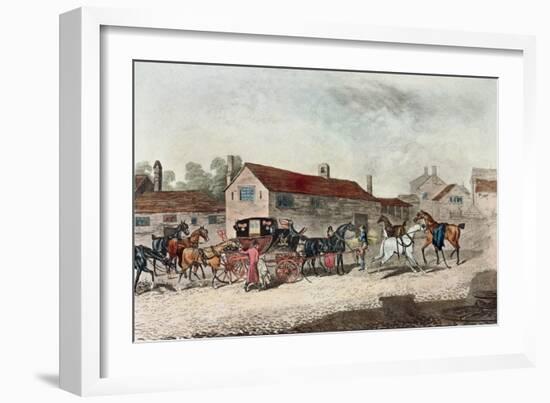 The Mail Coach Changing Horses, Engraved by R. Havell, 1815-James Pollard-Framed Giclee Print