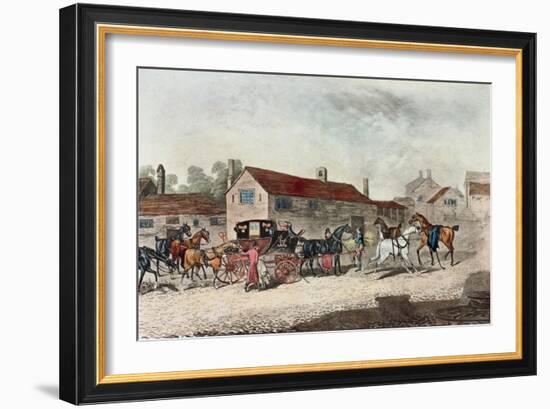 The Mail Coach Changing Horses, Engraved by R. Havell, 1815-James Pollard-Framed Giclee Print