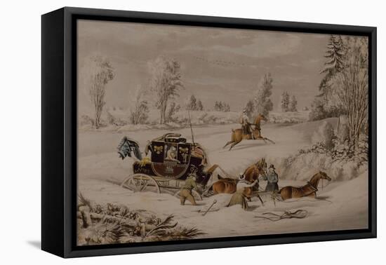 The Mail Coach in a Drift of Snow, 1825 (Coloured Engraving)-James Pollard-Framed Premier Image Canvas