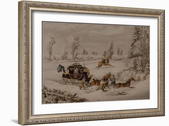 The Mail Coach in a Drift of Snow, 1825 (Coloured Engraving)-James Pollard-Framed Giclee Print