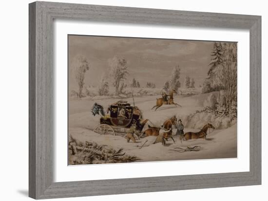 The Mail Coach in a Drift of Snow, 1825 (Coloured Engraving)-James Pollard-Framed Giclee Print