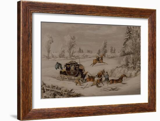 The Mail Coach in a Drift of Snow, 1825 (Coloured Engraving)-James Pollard-Framed Giclee Print