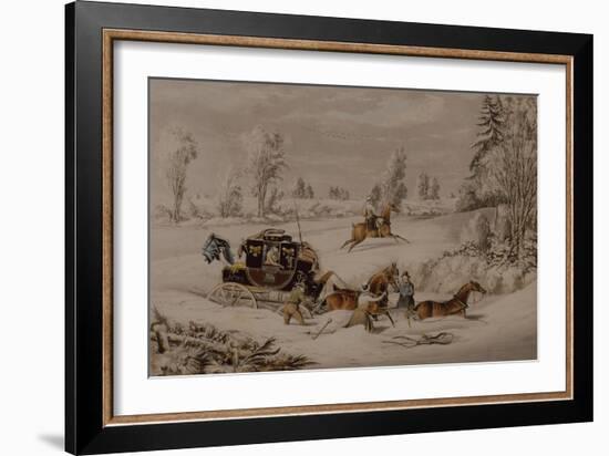 The Mail Coach in a Drift of Snow, 1825 (Coloured Engraving)-James Pollard-Framed Giclee Print