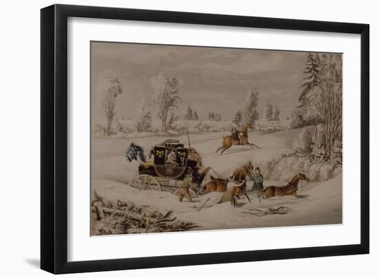 The Mail Coach in a Drift of Snow, 1825 (Coloured Engraving)-James Pollard-Framed Giclee Print