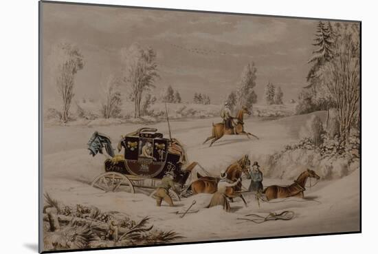 The Mail Coach in a Drift of Snow, 1825 (Coloured Engraving)-James Pollard-Mounted Giclee Print