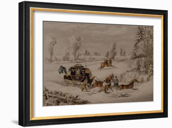 The Mail Coach in a Drift of Snow, 1825 (Coloured Engraving)-James Pollard-Framed Giclee Print