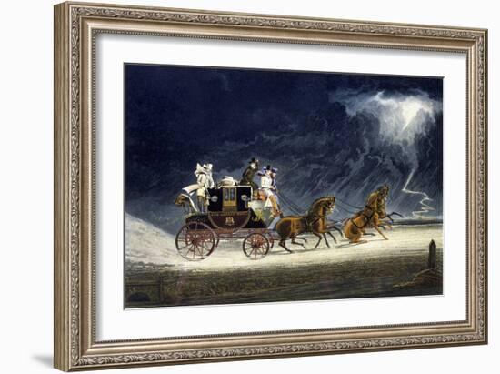 The Mail Coach in a Thunderstorm, Engraved by R.G. Reeve, 1827-James Pollard-Framed Giclee Print