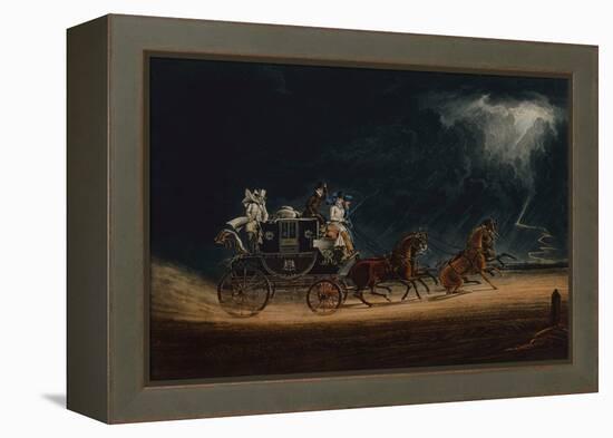 The Mail Coach in a Thunderstorm on Newmarket Heath, 1827 (Coloured Engraving)-James Pollard-Framed Premier Image Canvas