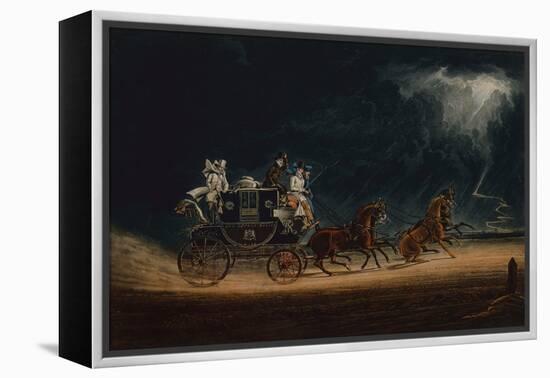 The Mail Coach in a Thunderstorm on Newmarket Heath, 1827 (Coloured Engraving)-James Pollard-Framed Premier Image Canvas