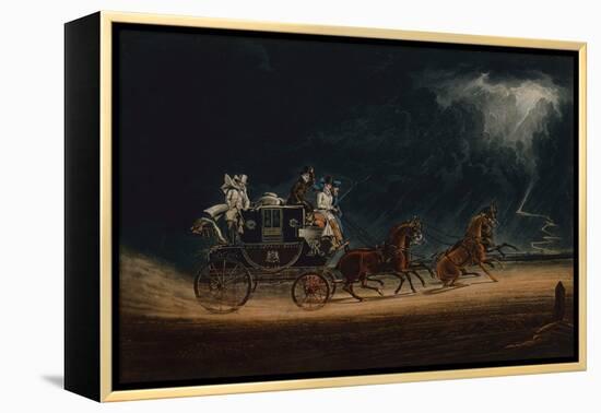 The Mail Coach in a Thunderstorm on Newmarket Heath, 1827 (Coloured Engraving)-James Pollard-Framed Premier Image Canvas