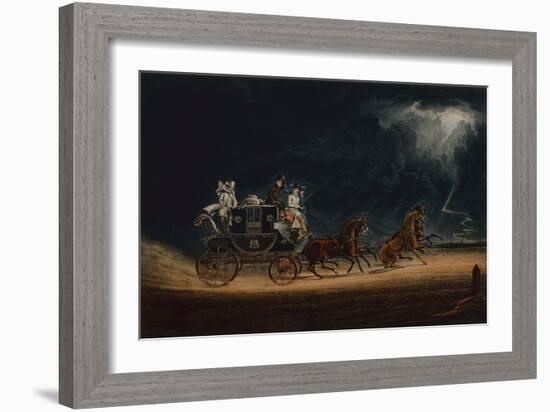 The Mail Coach in a Thunderstorm on Newmarket Heath, 1827 (Coloured Engraving)-James Pollard-Framed Giclee Print