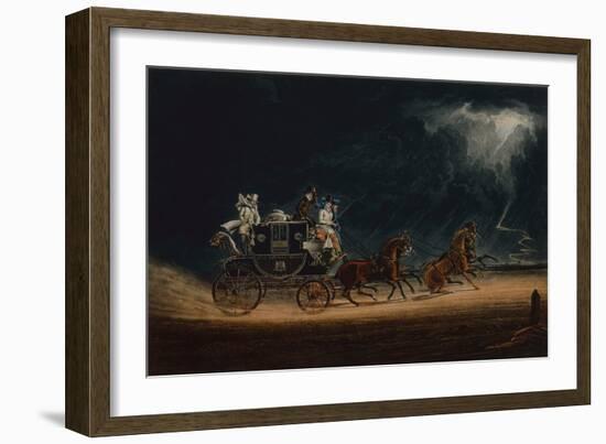 The Mail Coach in a Thunderstorm on Newmarket Heath, 1827 (Coloured Engraving)-James Pollard-Framed Giclee Print