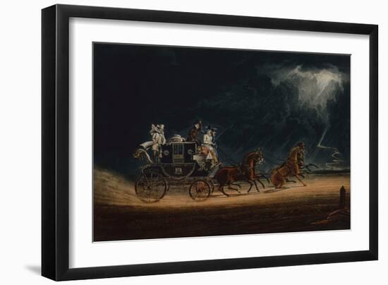 The Mail Coach in a Thunderstorm on Newmarket Heath, 1827 (Coloured Engraving)-James Pollard-Framed Giclee Print