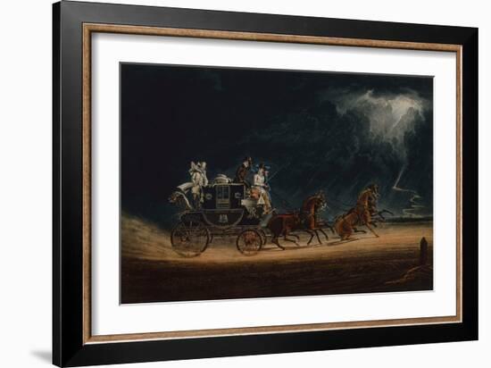 The Mail Coach in a Thunderstorm on Newmarket Heath, 1827 (Coloured Engraving)-James Pollard-Framed Giclee Print