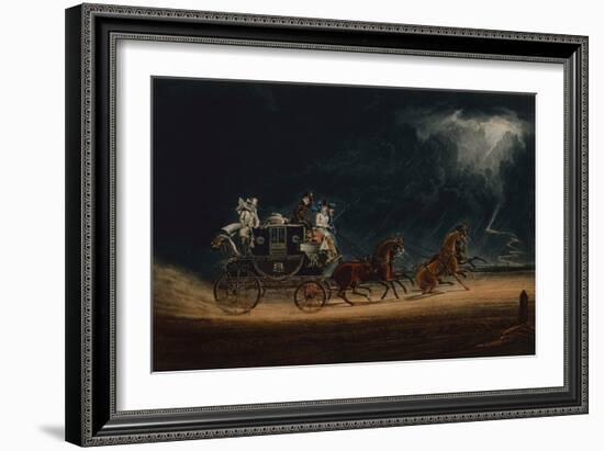 The Mail Coach in a Thunderstorm on Newmarket Heath, 1827 (Coloured Engraving)-James Pollard-Framed Giclee Print