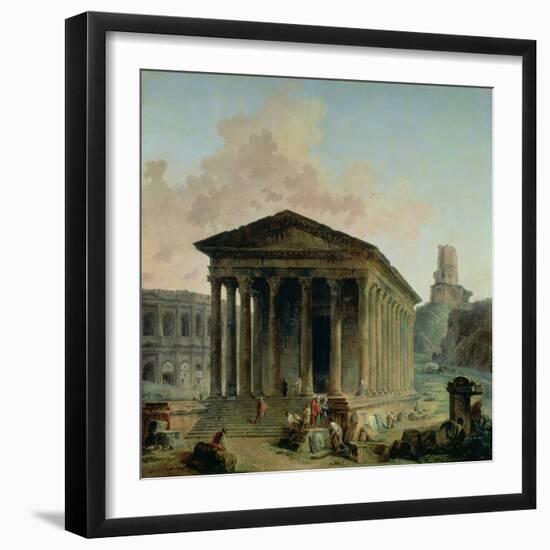 The Maison Carree with the Amphitheatre and the Tour Magne at Nimes, 1786-87-Hubert Robert-Framed Giclee Print