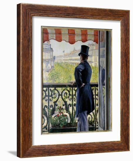 The Man on the Balcony an Elegant Man in a Top Hat Rests on the Railing of a Balcony on the Big Par-Gustave Caillebotte-Framed Giclee Print