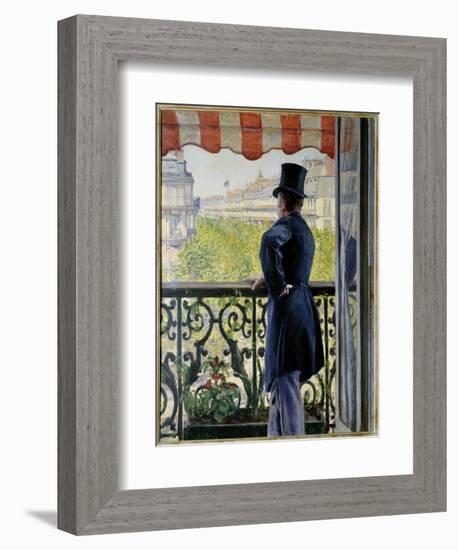 The Man on the Balcony an Elegant Man in a Top Hat Rests on the Railing of a Balcony on the Big Par-Gustave Caillebotte-Framed Giclee Print