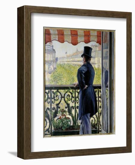 The Man on the Balcony an Elegant Man in a Top Hat Rests on the Railing of a Balcony on the Big Par-Gustave Caillebotte-Framed Giclee Print