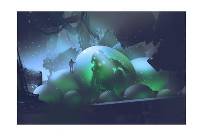 The Man Standing On Glowing Eggs With A Monster Inside Sci Fi Concept Illustration Painting Art Print By Tithi Luadthong Art Com
